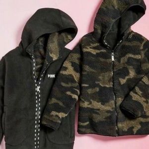 Pink/vs black and camo reversible Sherpa jacket